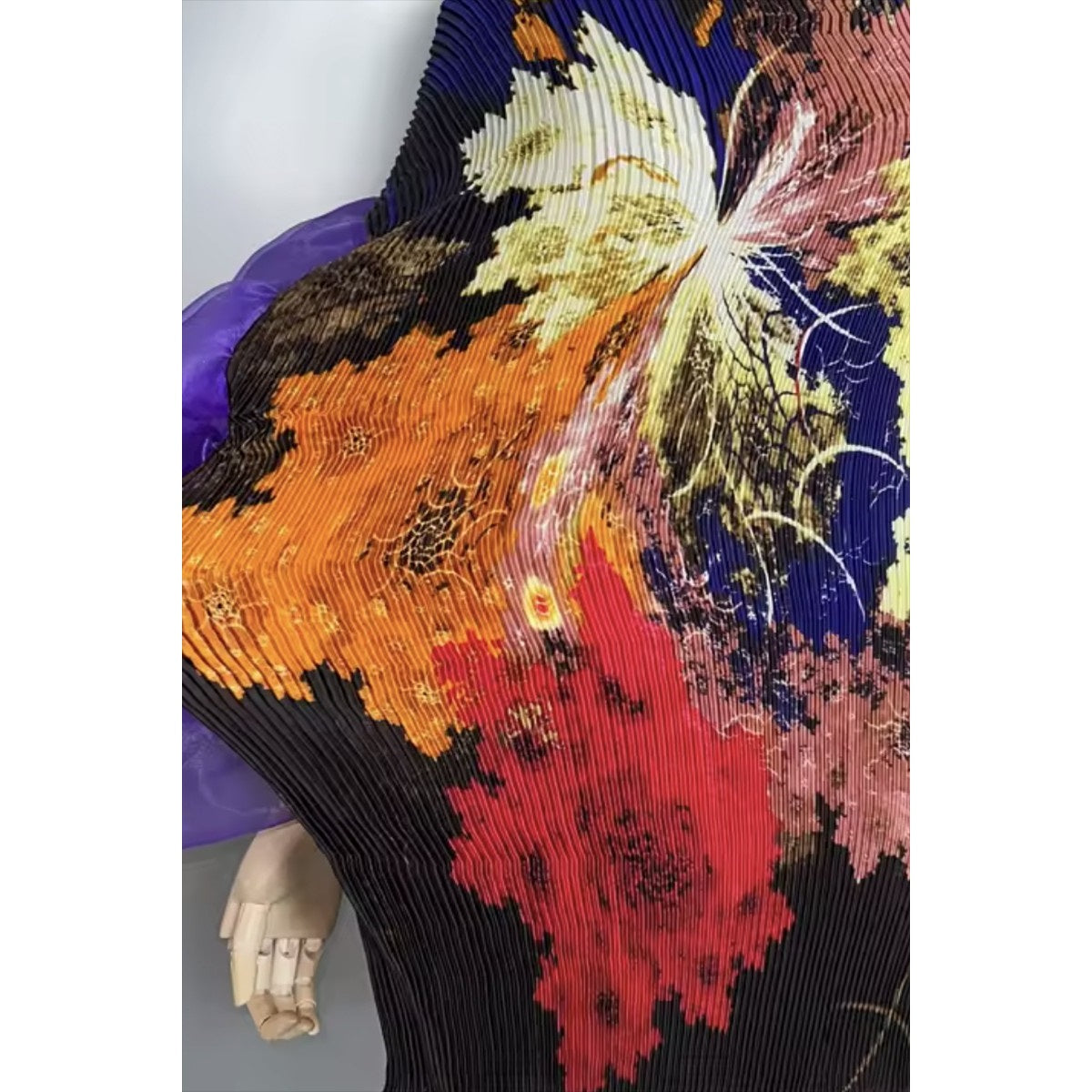 One Size Fits Most Multi-Color Abstract Pleated Balloon Sleeve Dress | Statement Occasion Dress