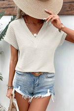 Load image into Gallery viewer, Pale Khaki Solid Color V-Neck Textured Blouse
