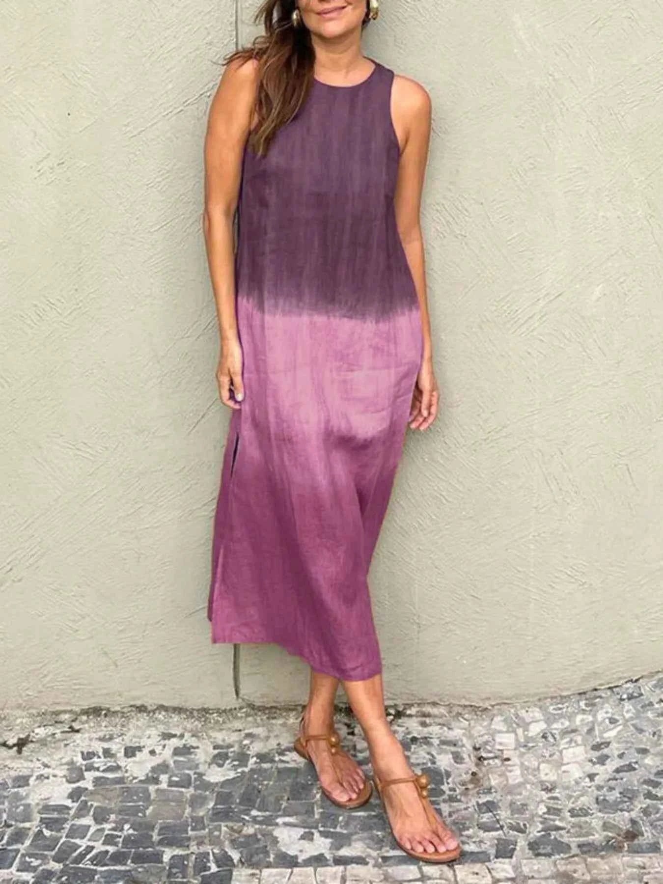 Full Size Sleeveless Gradient Tank Midi Dress Plus Size