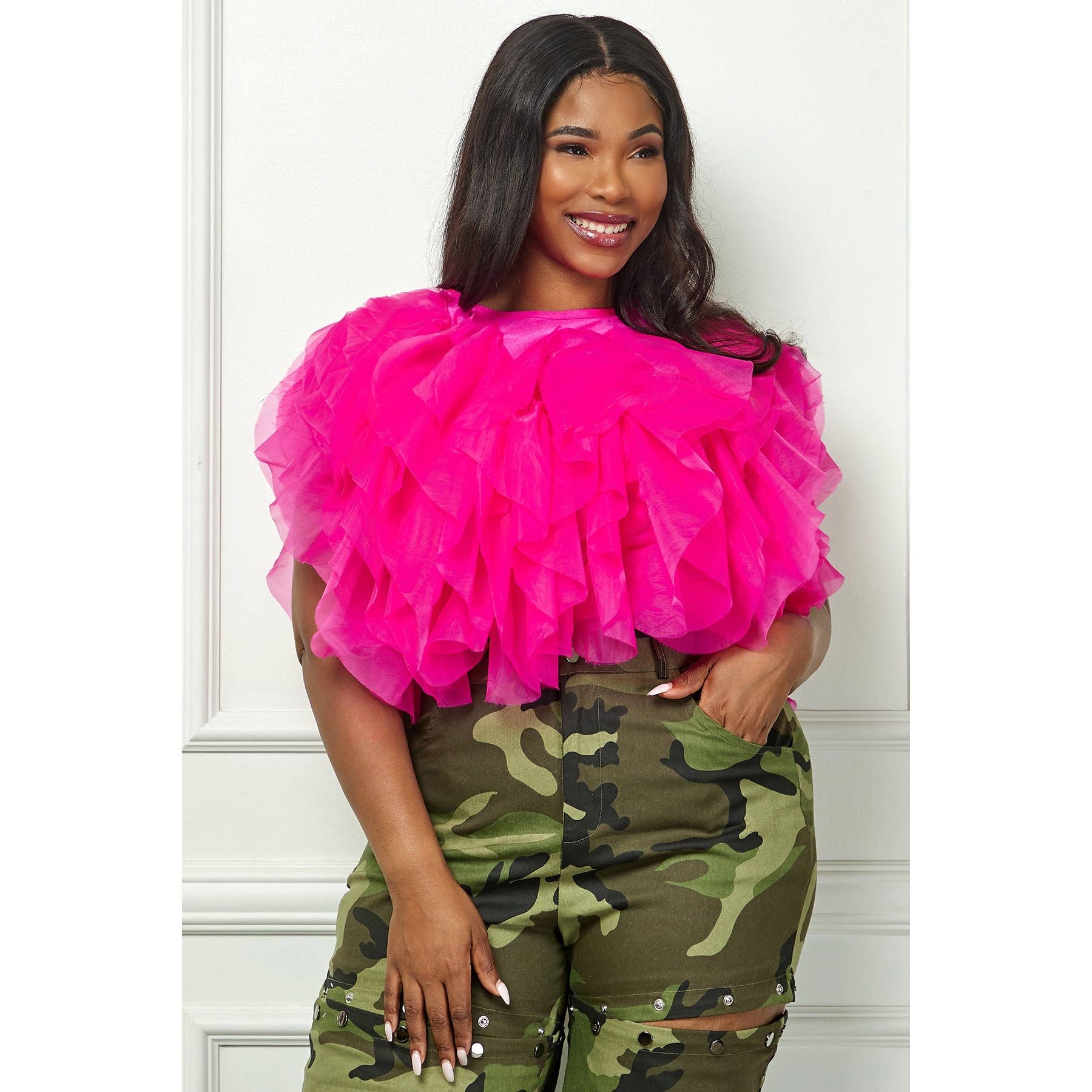 PLUS RUFFLE CROP TOP