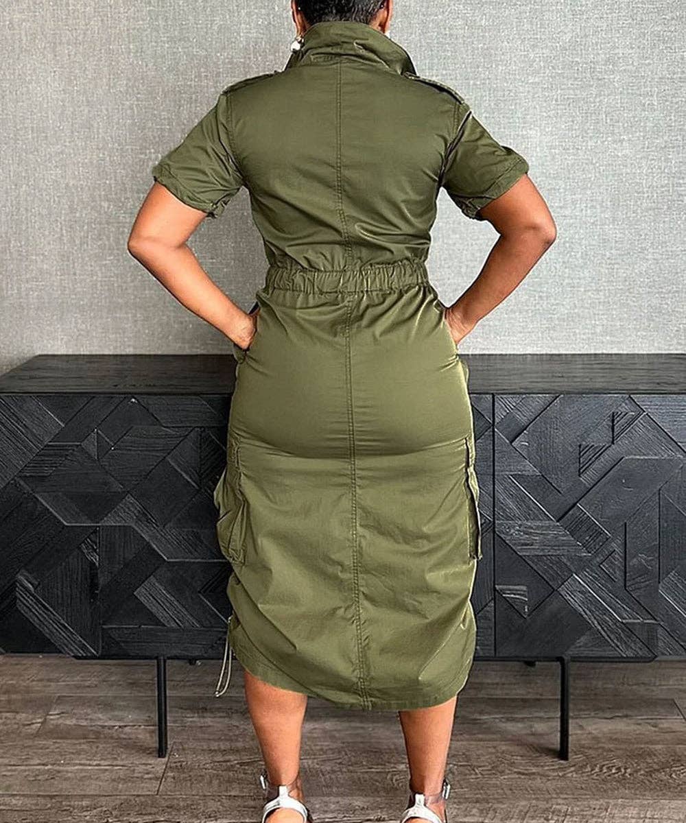 Multi-pocket Cargo Drawstring Pocket Dress for Casual Style