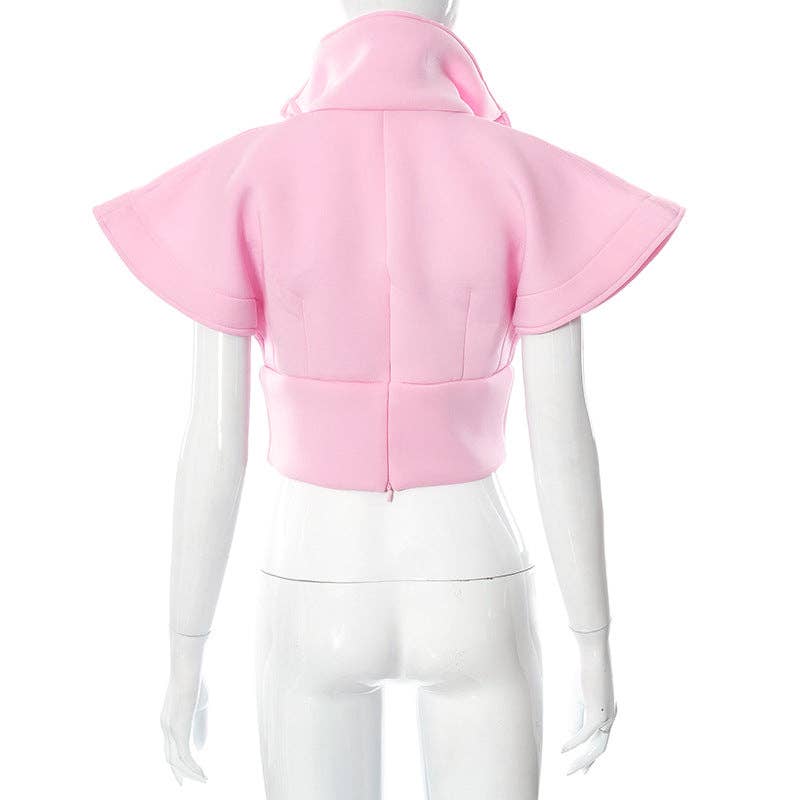 MB FASHION Cropped High Collar Button-Up Top 452R