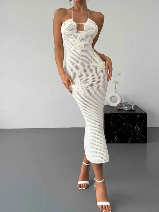 Crochet Backless Midi Knit Dress