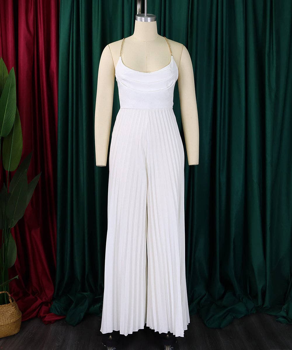 Chain Detail Backless Wide-Leg Jumpsuit