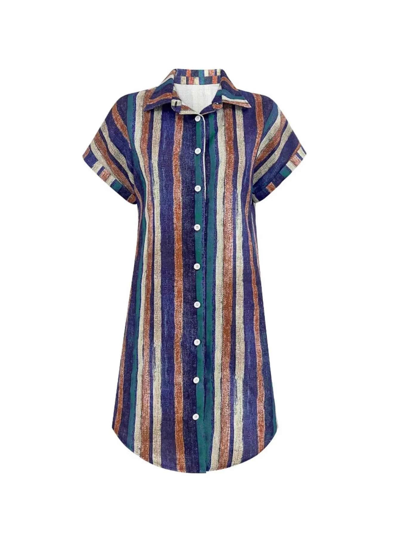 Striped Button-Front Shirt Dress