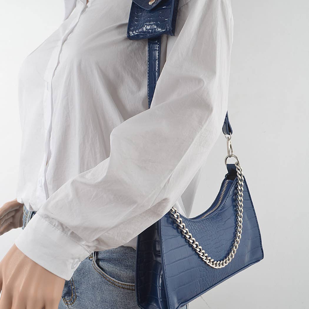 Faux Croc Chain Crossbody Bag W/Airpod Purse