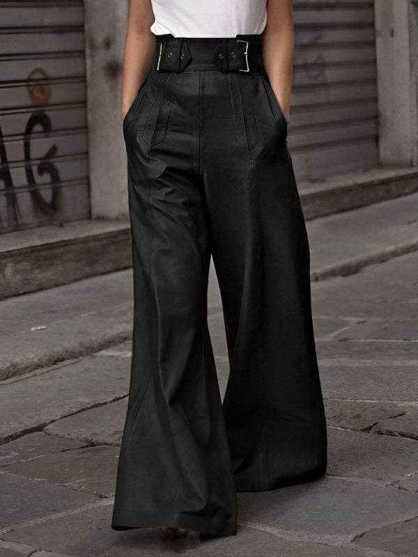 High Waisted Loose Pleated Pockets Split-Joint Pants Trousers