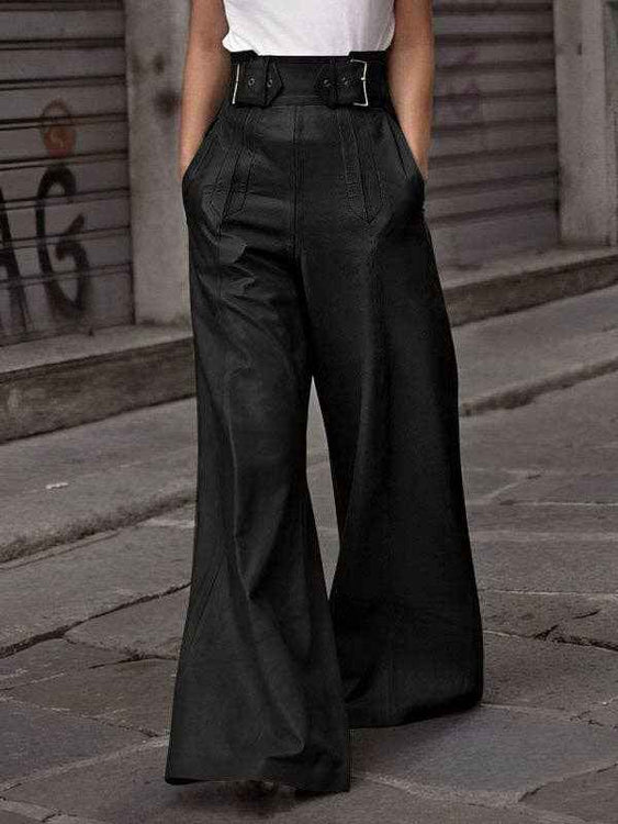 High Waisted Loose Pleated Pockets Split-Joint Pants Trousers