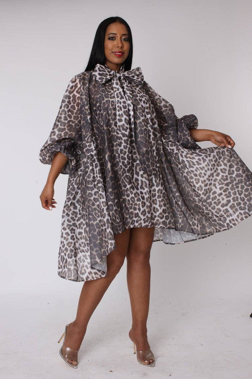 Leopard Print Organza Bow Dress