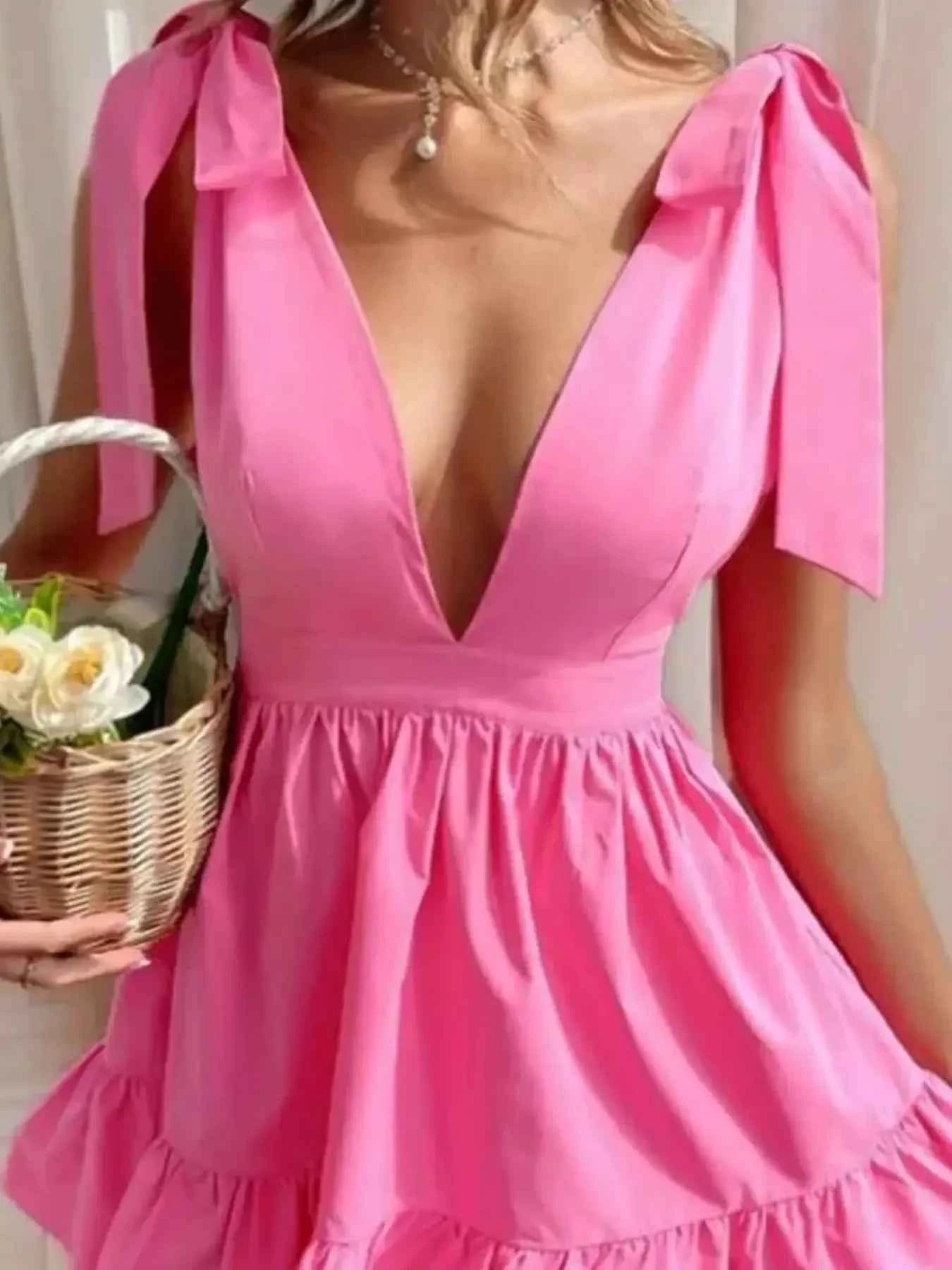Tie Shoulder Tiered Mini Dress