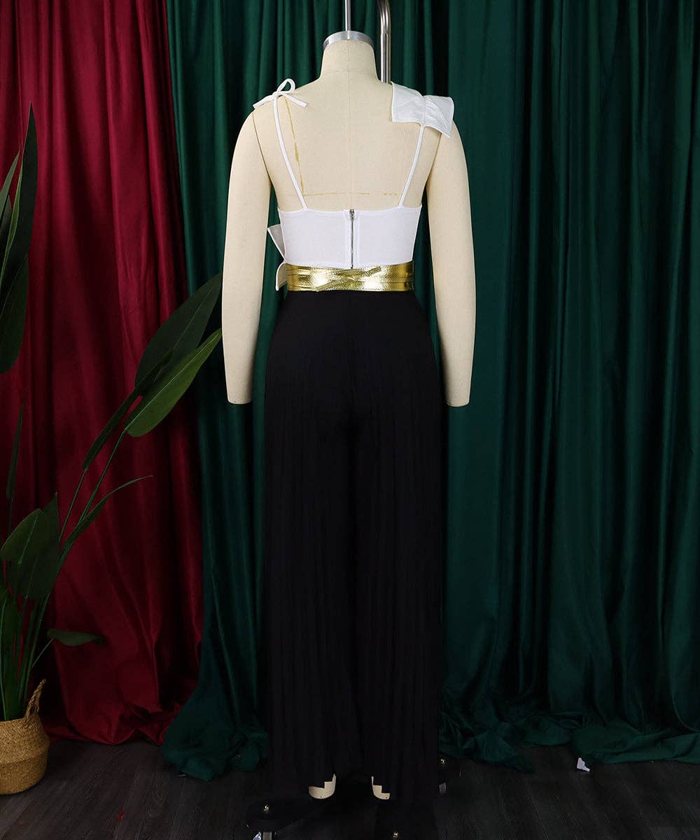 Ruffle Sleeveless Top & Wide-Leg Trouser Set