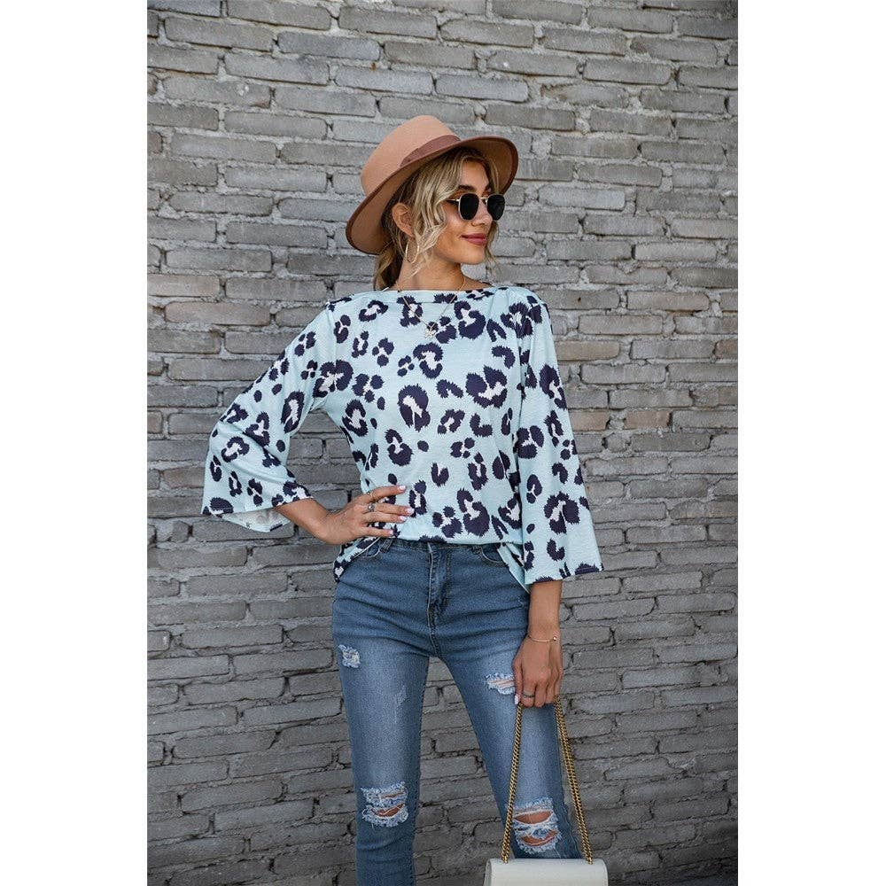 Casual Leopard Print Puff Sleeve Loose T-Shirt