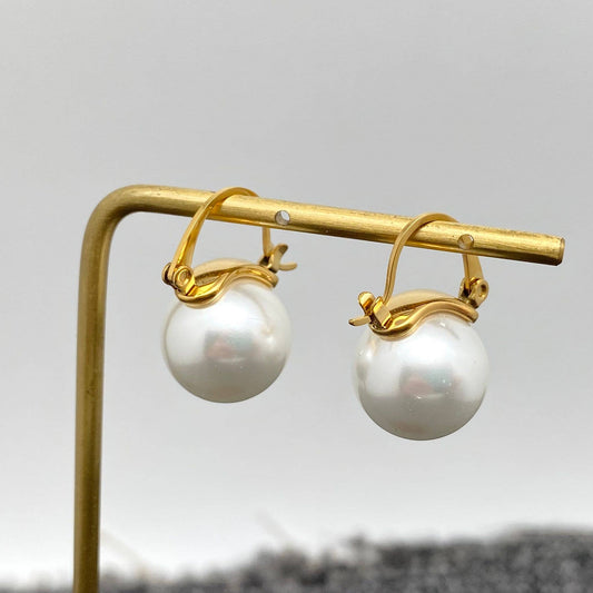Pearl Charm18K Gold Plated Stainless Steel Hoop - FGS