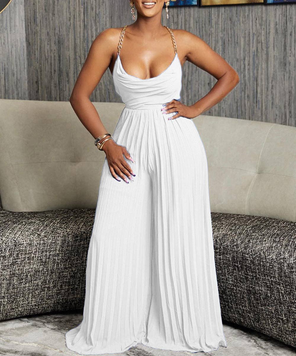 Chain Detail Backless Wide-Leg Jumpsuit