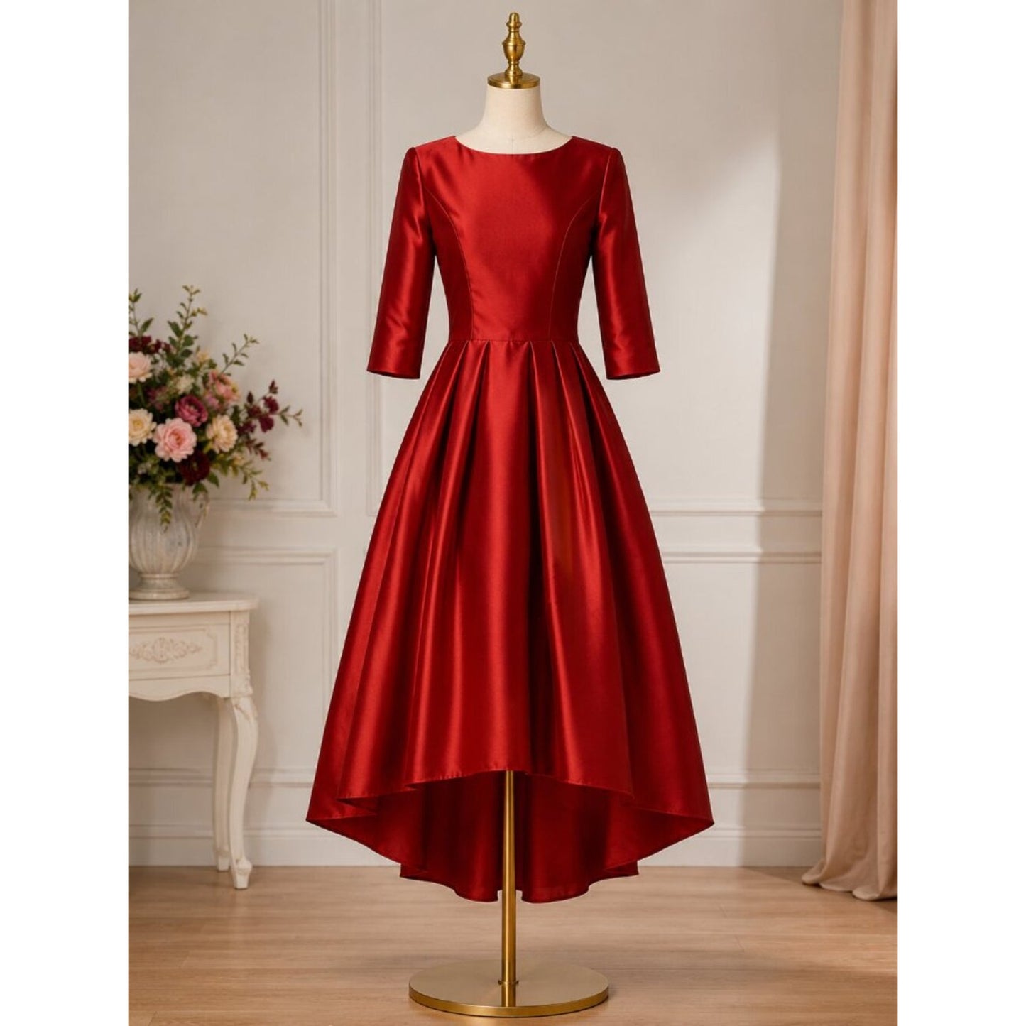 Ruby Elegance Satin Midi Dress