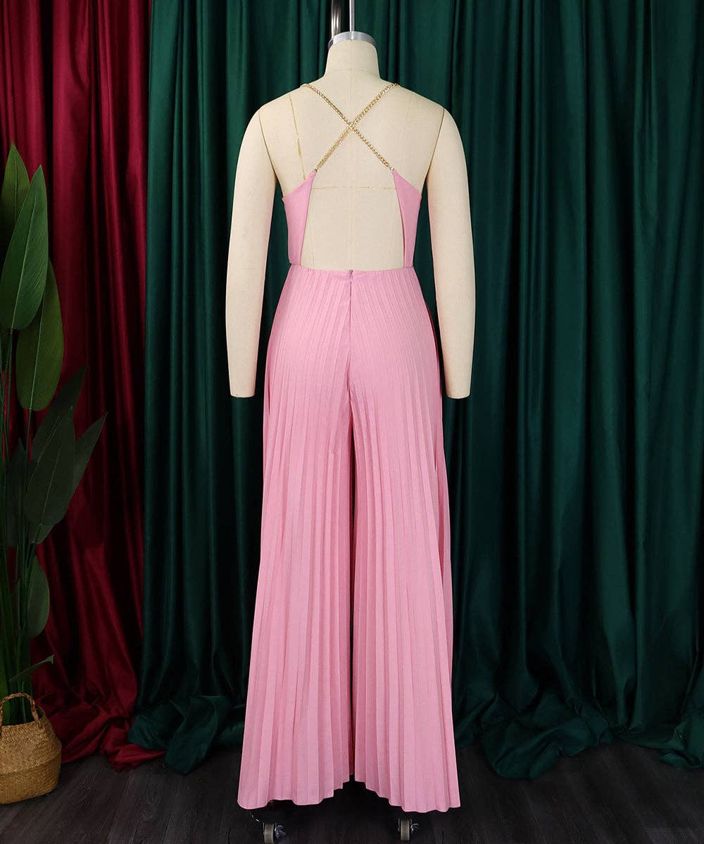 Chain Detail Backless Wide-Leg Jumpsuit