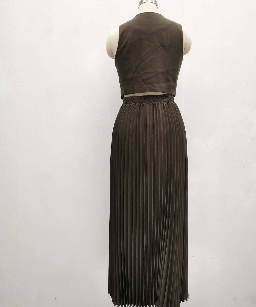Sleeveless Tank Top Two Piece Set With Pleated Sleeves Women