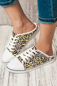 Chestnut Leopard Print Lace Up Canvas Slip On Slippers