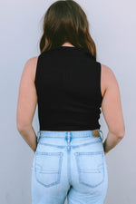 Load image into Gallery viewer, Black Zip Up Mock Neck Ribbed Sleeveless Bodysuit
