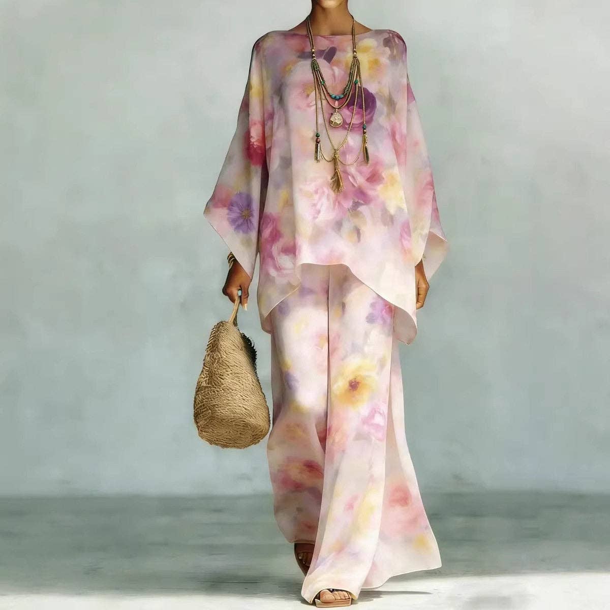 Fashion Casual Loose Print Top And Pants Set