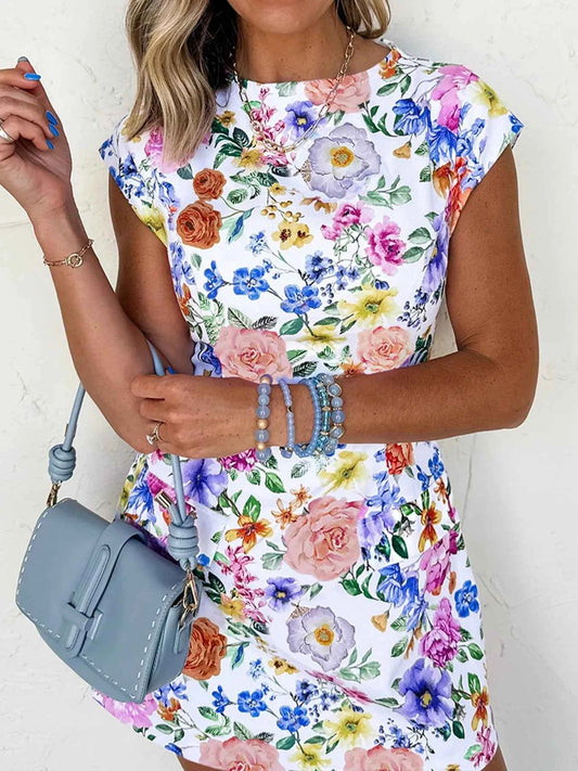 Floral Print Cap Sleeve Mini Dress