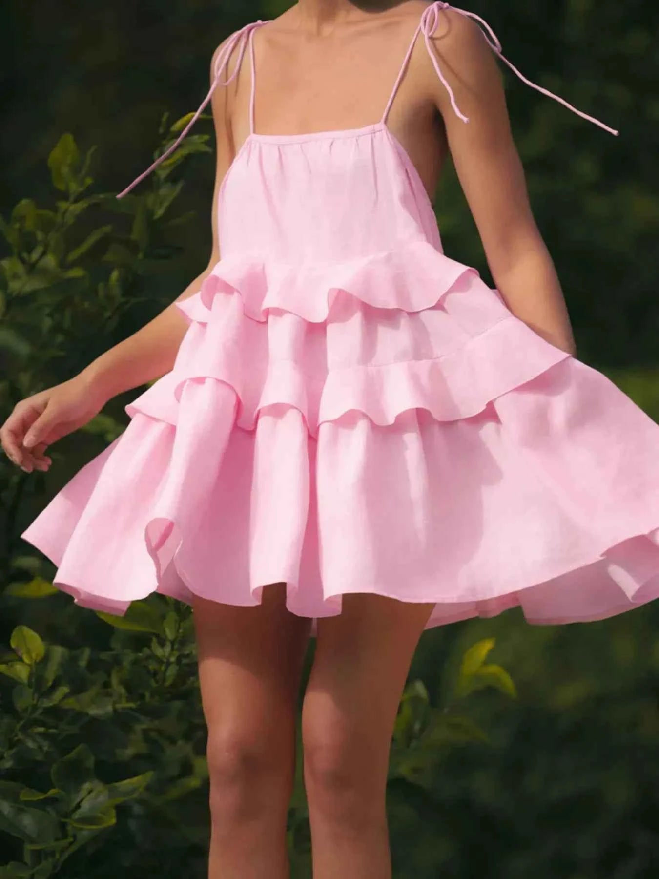 Ruffle Layered Tie Shoulder Cami Dress