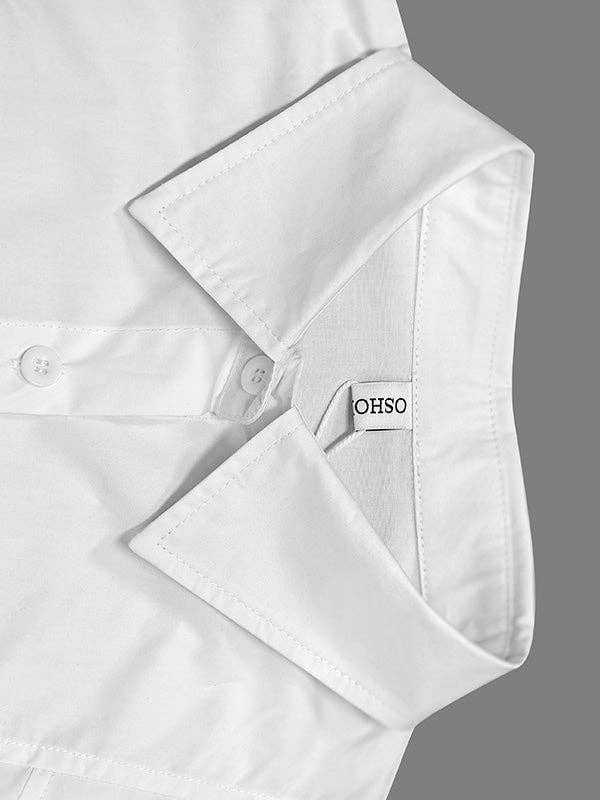 Solid Lapel Button-Down Blouse | Long Sleeve Loose Fit
