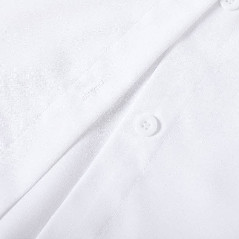Cotton-Blend Flared Sleeve Bow Falbala Lapel Blouse