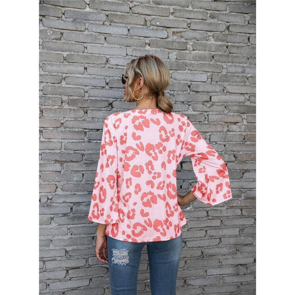Casual Leopard Print Puff Sleeve Loose T-Shirt