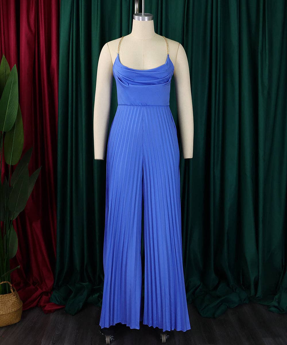 Chain Detail Backless Wide-Leg Jumpsuit