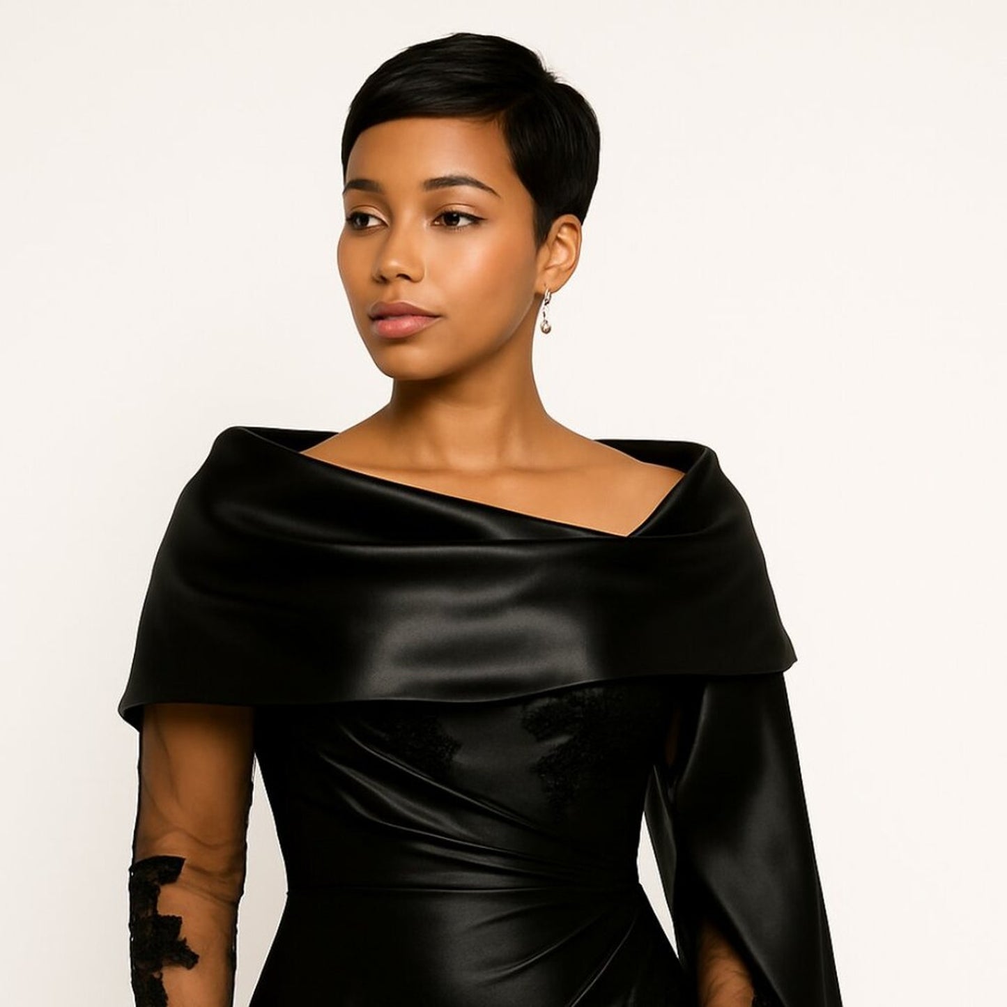 Black Satin Evening Shawl Wrap – Extra-Long 25.6 × 86.6 in Bridal Pashmina