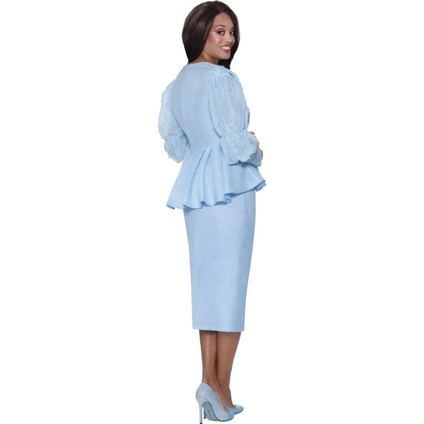 Chic Light Blue Dress Set with Ruffled Sleeves By Stellar Looks SL600512