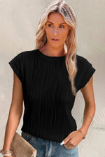 Load image into Gallery viewer, Black Solid Color Wavy Textured Cap Sleeve Top
