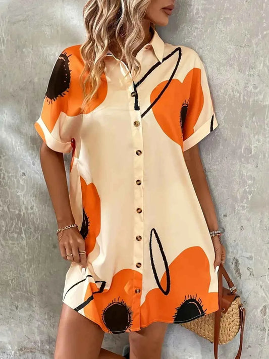 Printed Button-Front Shirt Dress