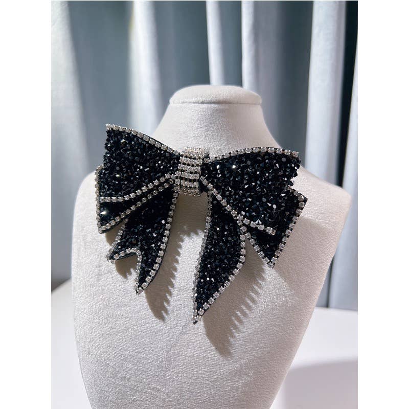 AS2 Vintage Black Crystal Bow Elegance Brooch for Women