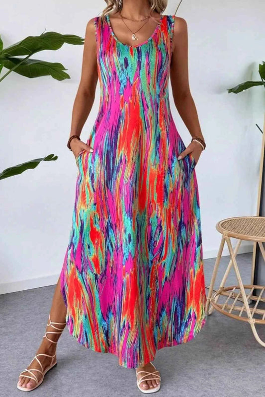 Scoop Neck Sleeveless Dress with Pockets
