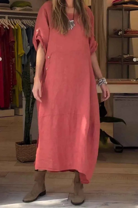 Full Size Relaxed Fit Short Sleeves Dress Plus Size