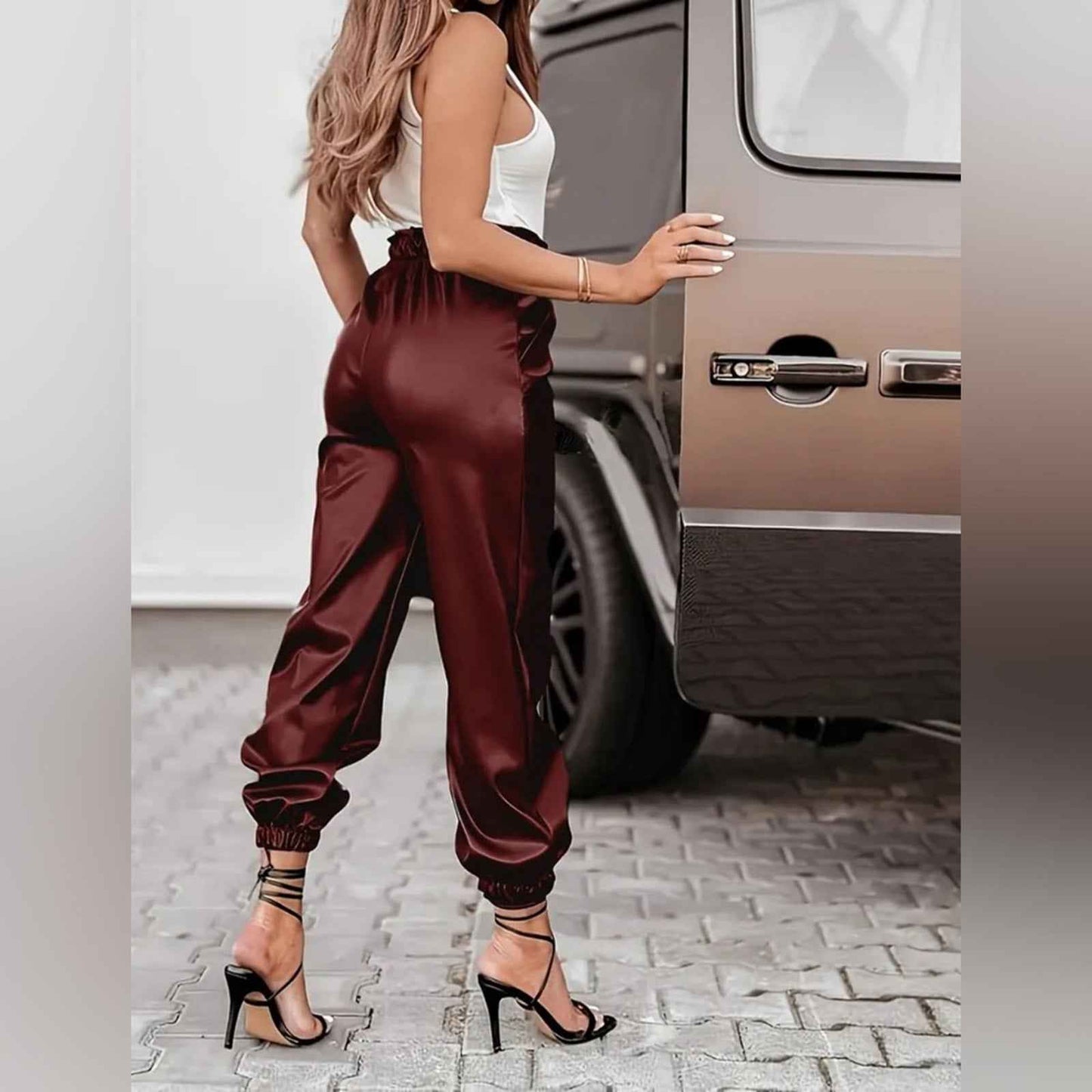 Women's Casual Suit with Pocket Design Workwear Style PUPU Leather Jacket Set