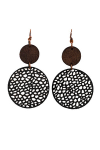 Rose Hollow Out Wooden Round Drop Earrings