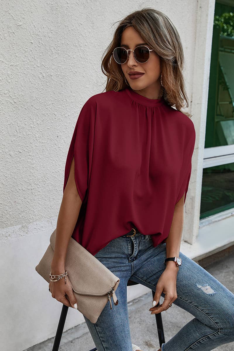 Solid Cape Short Sleeve Loose Top