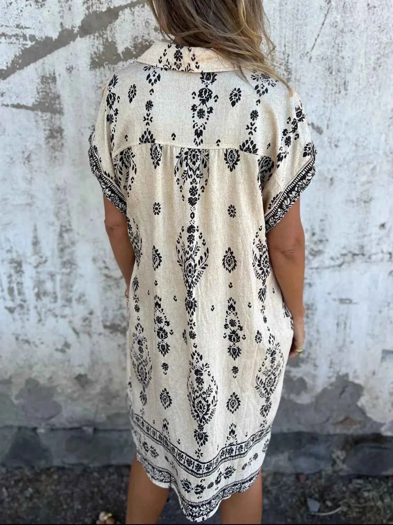 Full Size Printed Short Sleeve Button-Up Shirt Dress Plus Size