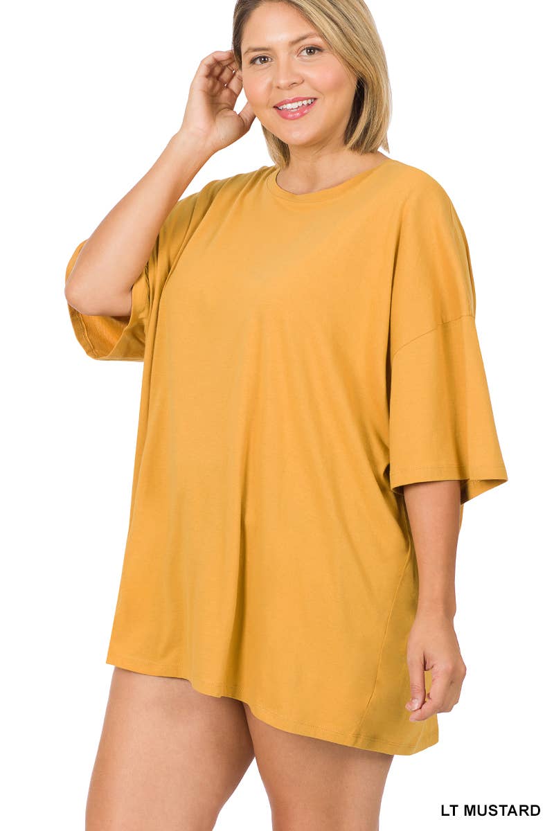 PLUS SIZE Cotton Drop Shoulder Boyfriend Box Tee PLUS Cotton Drop Shoulder Boyfriend Box TeeLight weight 100% cotton Total body length: 31", bust: 65" approx. Measured from 1x Fabric Content: 100% COTTON Plus Size Clothing Zenana Label