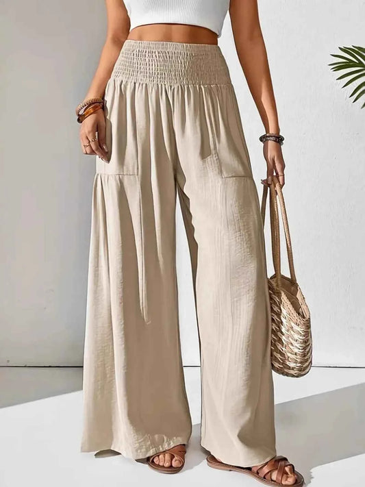 Smocked Waist Wide Leg Pants