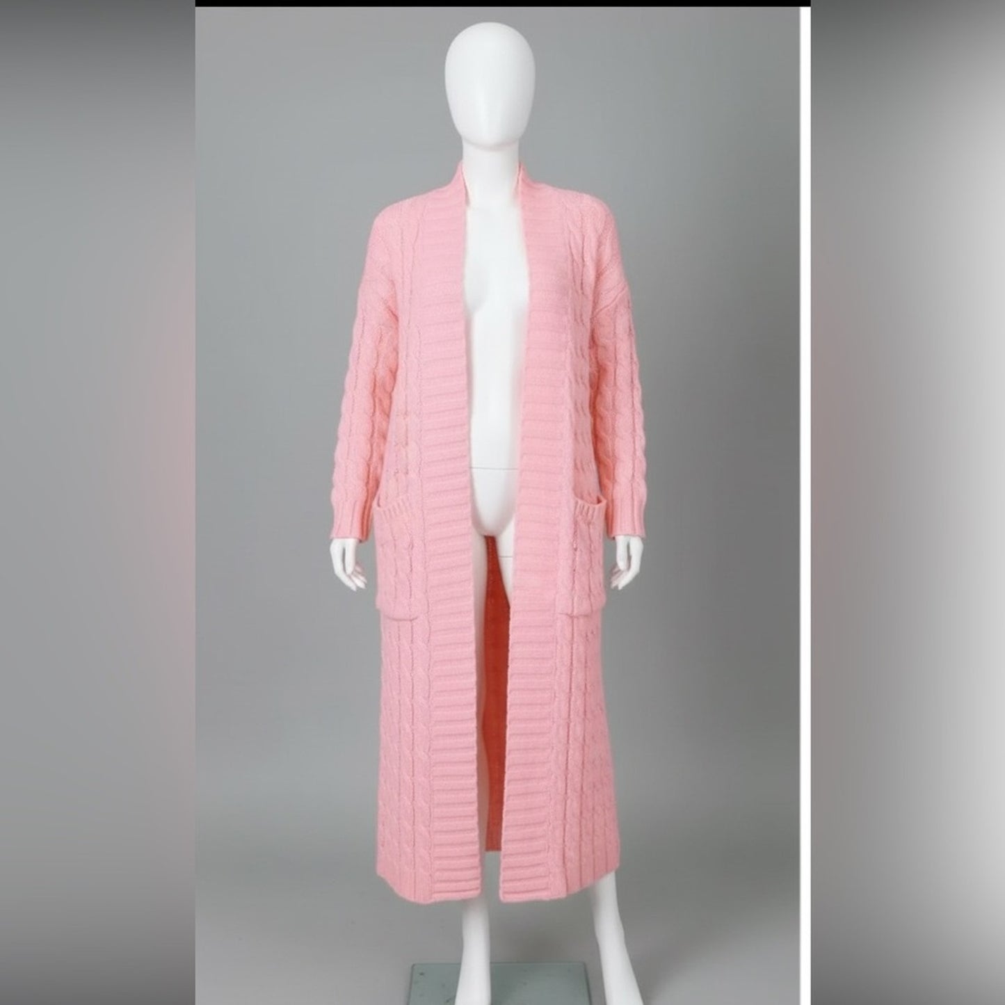 Light Pink Long Coat Knit Cardigan