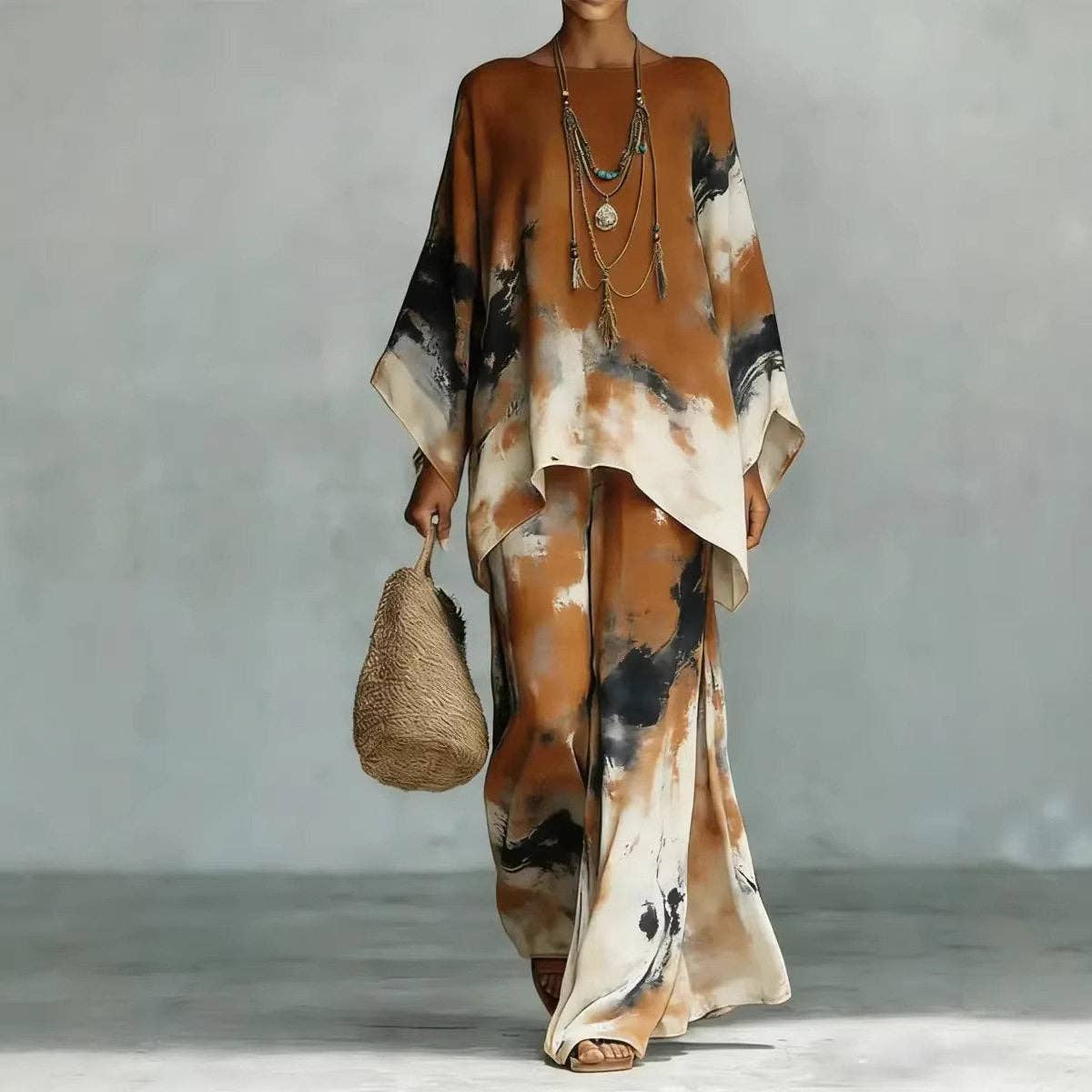 Fashion Casual Loose Print Top And Pants Set