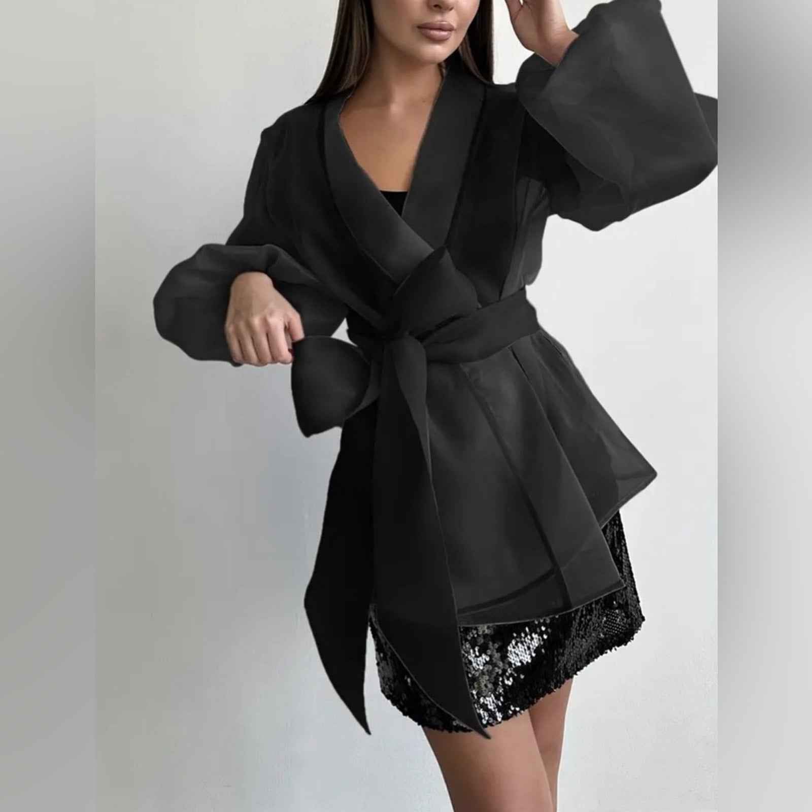 Plus Size Sheer Mesh Kimono Cardigan ORGANZA