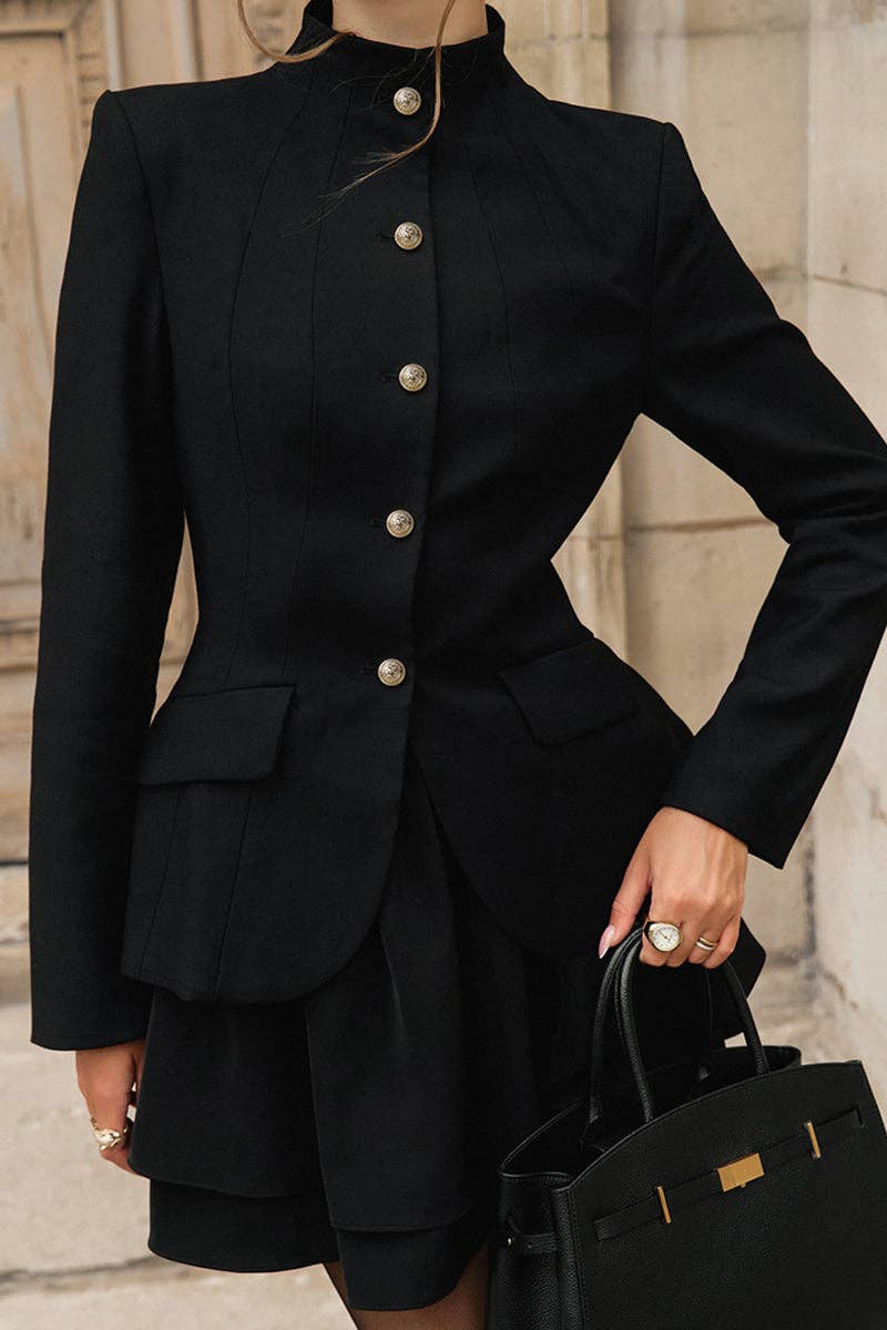Chic High-Collar Blazer Suit Set