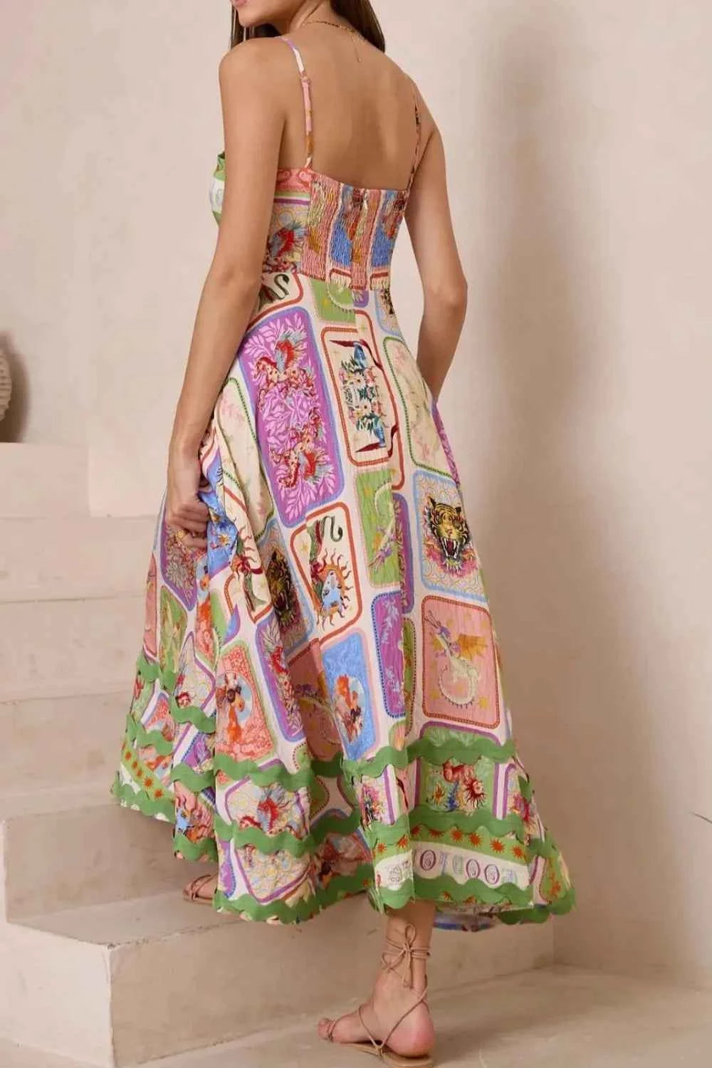 Smocked Printed Square Neck Cami Dress