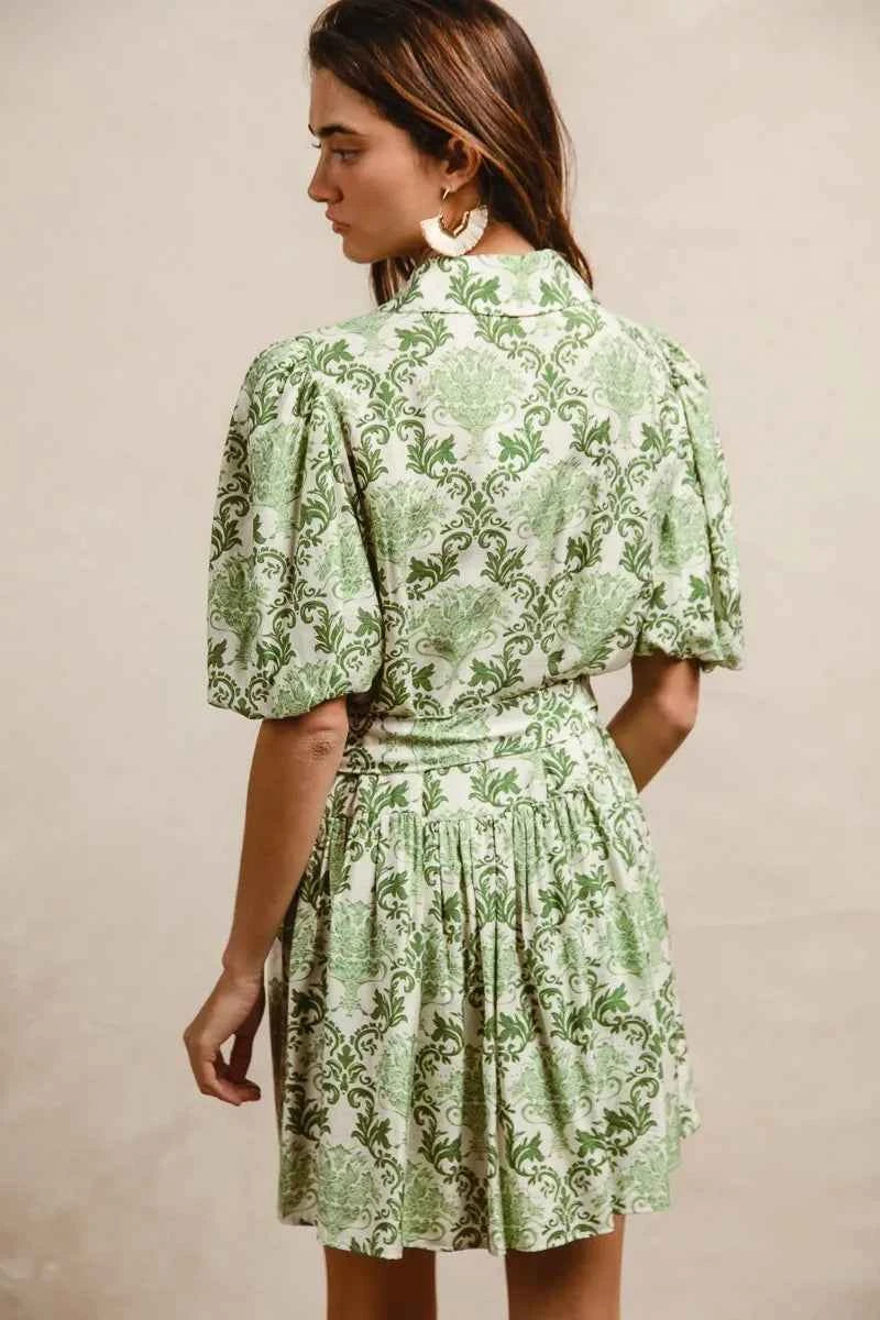 BiBi Tied Floral Short Sleeve Mini Shirt Dress