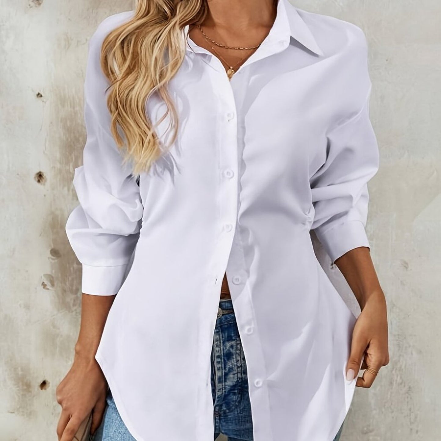 White Fitted Button Down Blouse | Elegant Long Sleeve Semi-Sheer Shirt Top